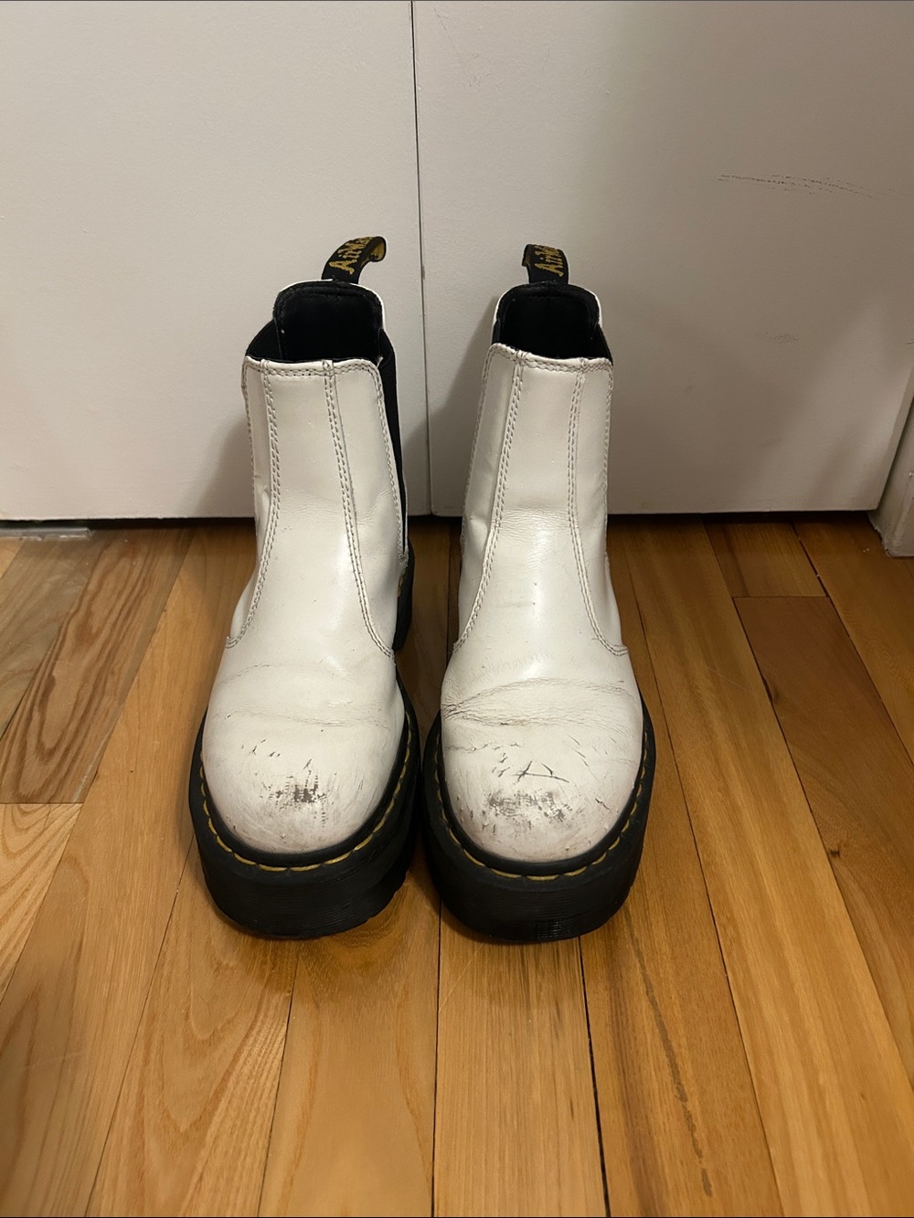 Dr. Martens White Chelsea Platform Boots
